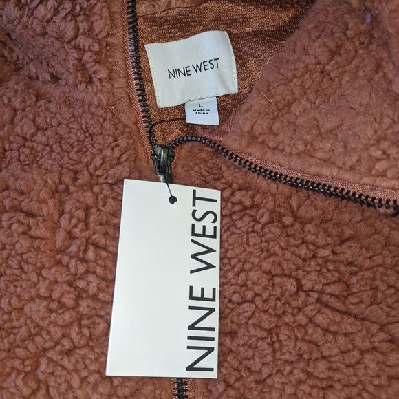 NEW NINE WEST SHERPA TEDDY 3/4 ZIP JACKET PULLOVER SIZE MEDIUM BROWN SWEA… - Picture 4 of 4